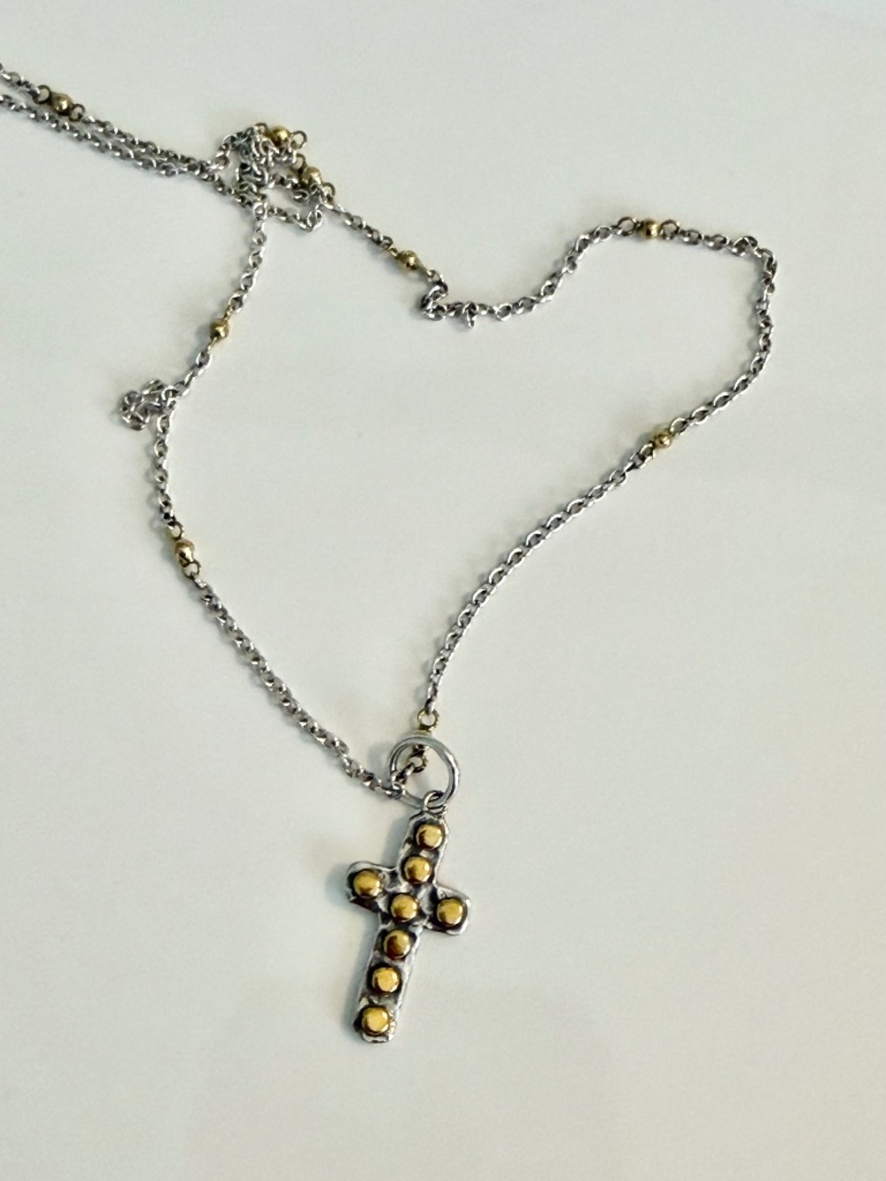 Waxing Poetic Cross Necklace- Sterling Silver and Brass-Retired- NEW